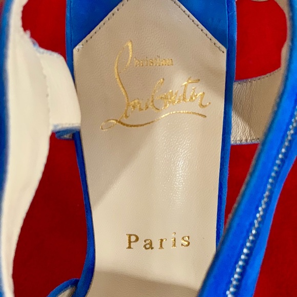 💯 Christian Louboutin Trailer 140mm Sandals Blue - Picture 6 of 6